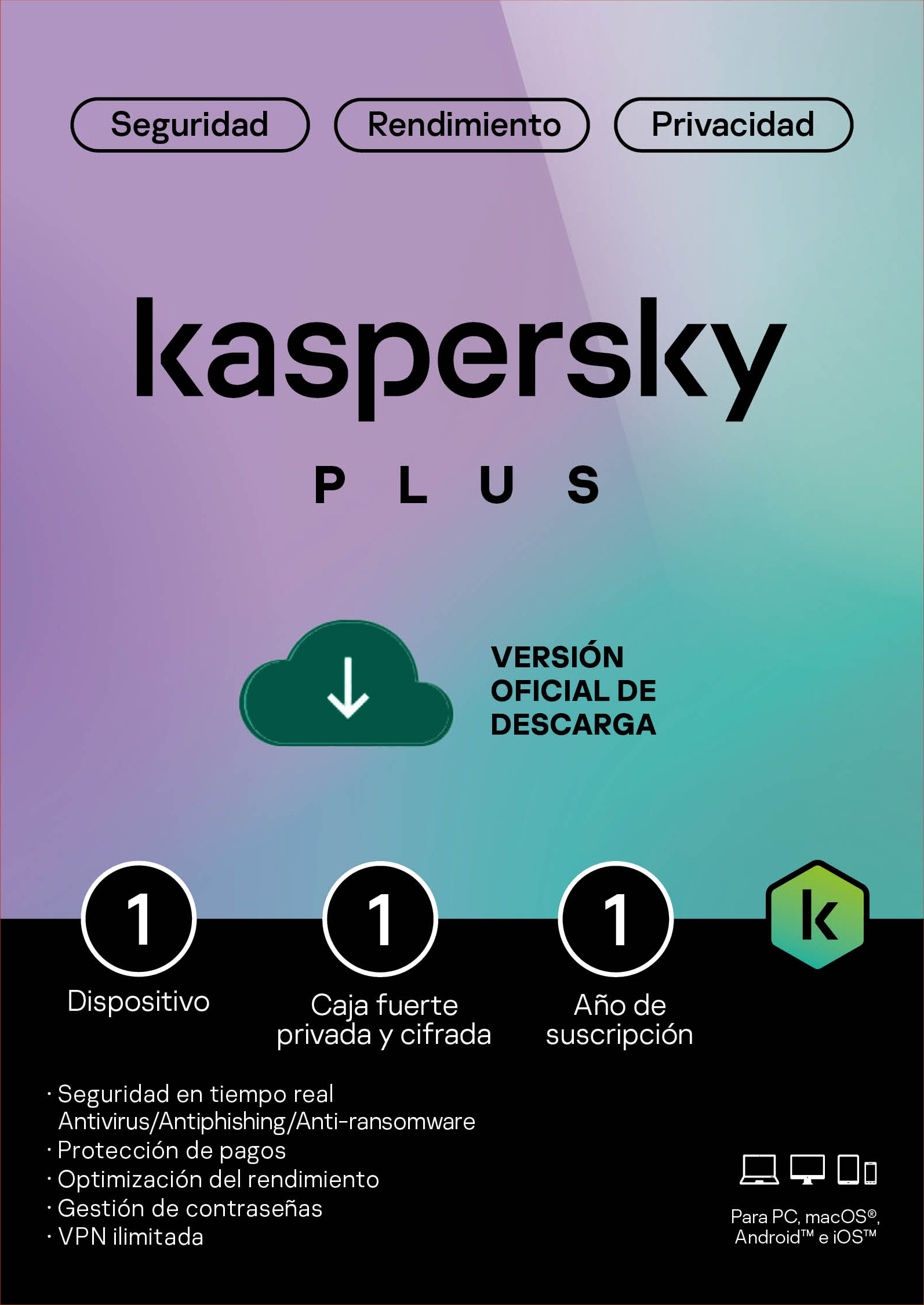 Licencia Kaspersky Plus 1 dispositivo por 1 año